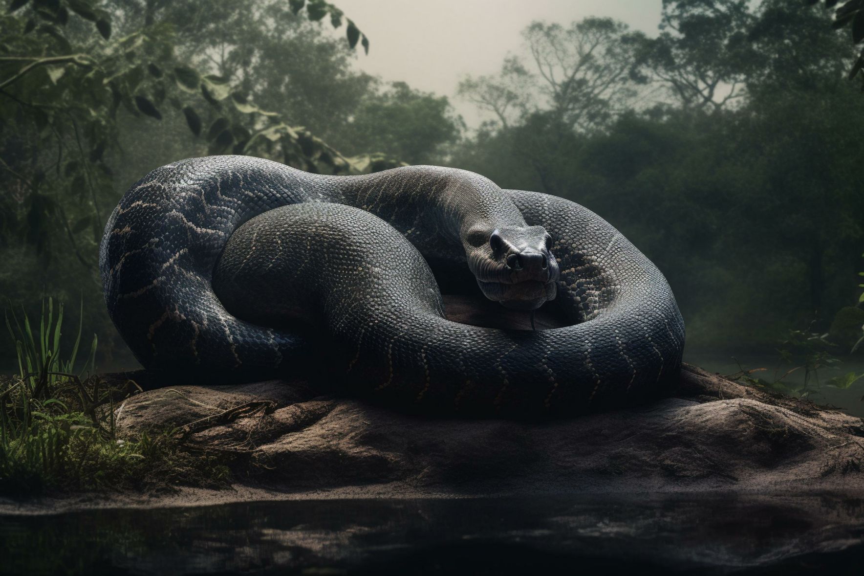 Isolated image of Titanoboa, the biggest snake ever is 48ft long