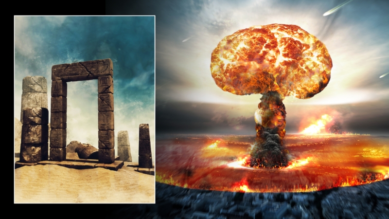 Illusztrációk atomrobbanásról és ősi romokról a sivatagban. © Kép forrása: Obsidianfantacy & Razvan lonut Dragomirescu | Licenc a DreamsTime.com webhelyről (szerkesztői/kereskedelmi felhasználású stockfotók)