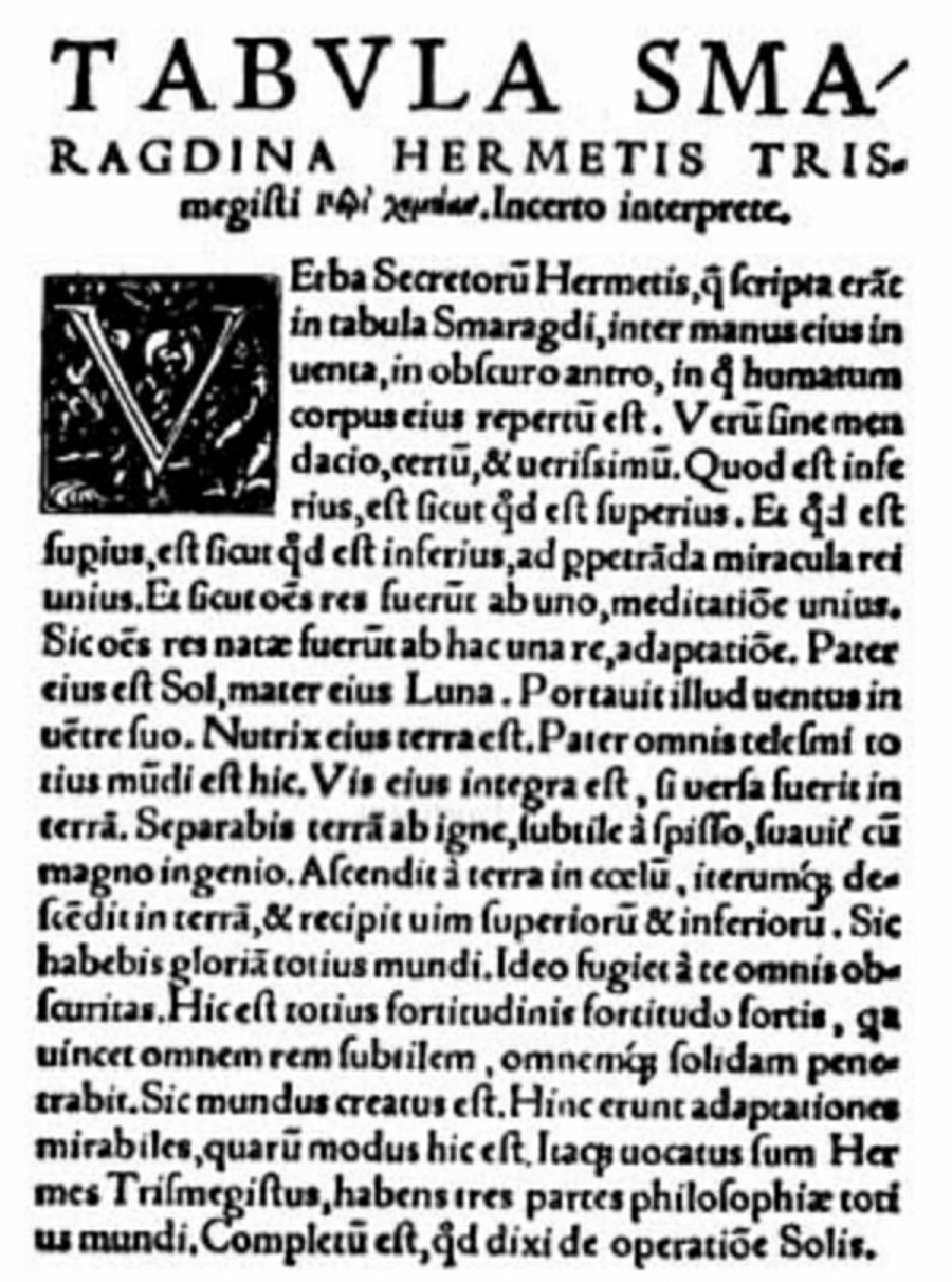 Latin text of the Emerald Tablet, from Johannes Petreius, De Alchemia, Nuremberg, 1541.