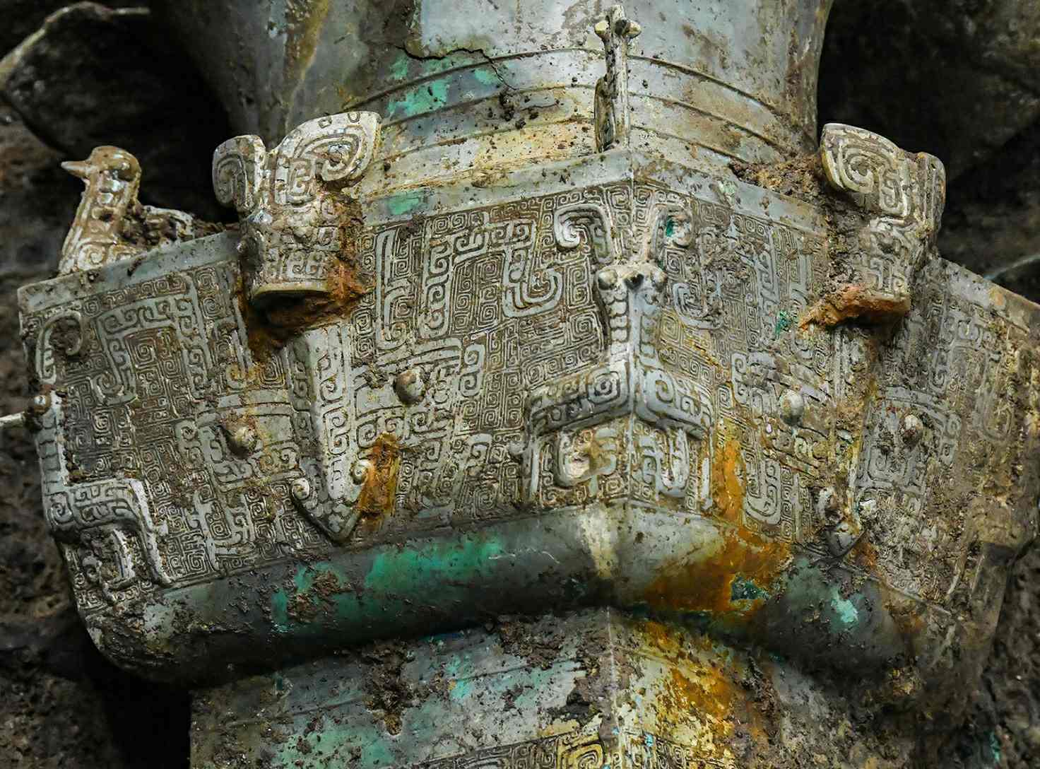 Cultural relics are unearthed at the No. 3 sacrificial pit of the Sanxingdui Ruins site in Deyang, Sichuan province, China, March 20, 2021.
