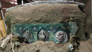 Vagón pokrytý sopečným materiálom, ktorý bagre objavili neďaleko Pompejí.