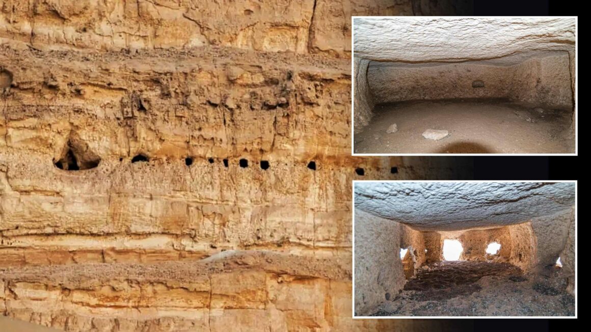 kamre skapt i fjellet ble funnet på en klippe i Abydos, Egypt