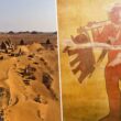 Forntida väggmålning i de nubiska pyramiderna som visar en "jätte" som bär två elefanter !! 1