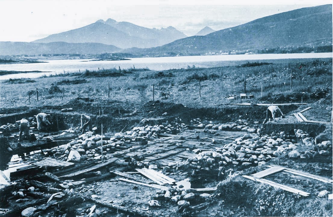 Le site archéologique de Borgund après l'arrivée de Herteig, 1954