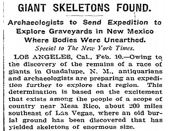 Giant “skeletons of enormous size” discovered in New Mexico – New York Times article from 1902 3