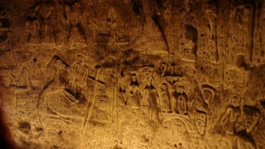 Mysterious symbols and carvings in man-made Royston Cave 9