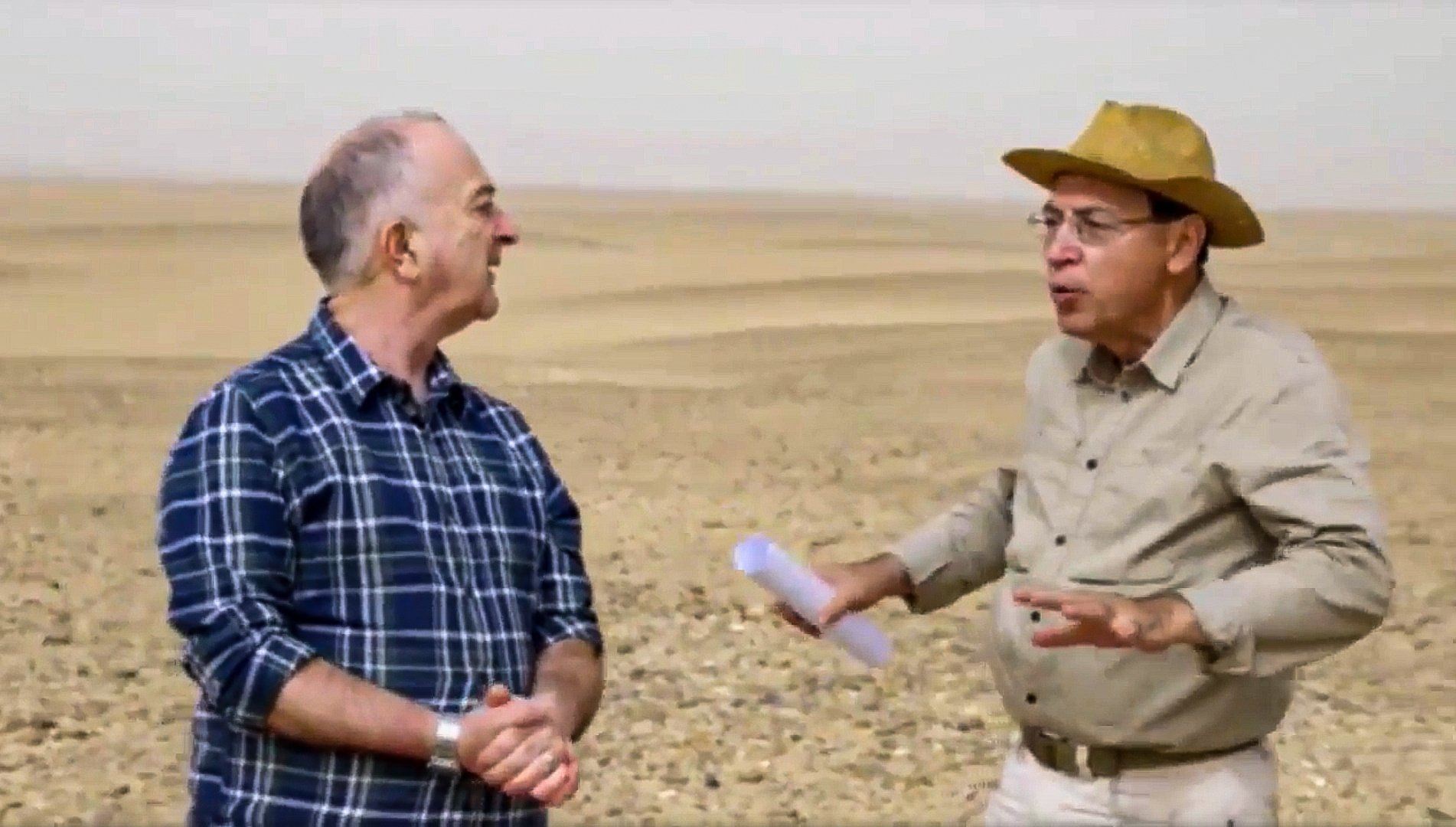 Dr. Dobrev explains to Tony Robinson the location in Saqqara