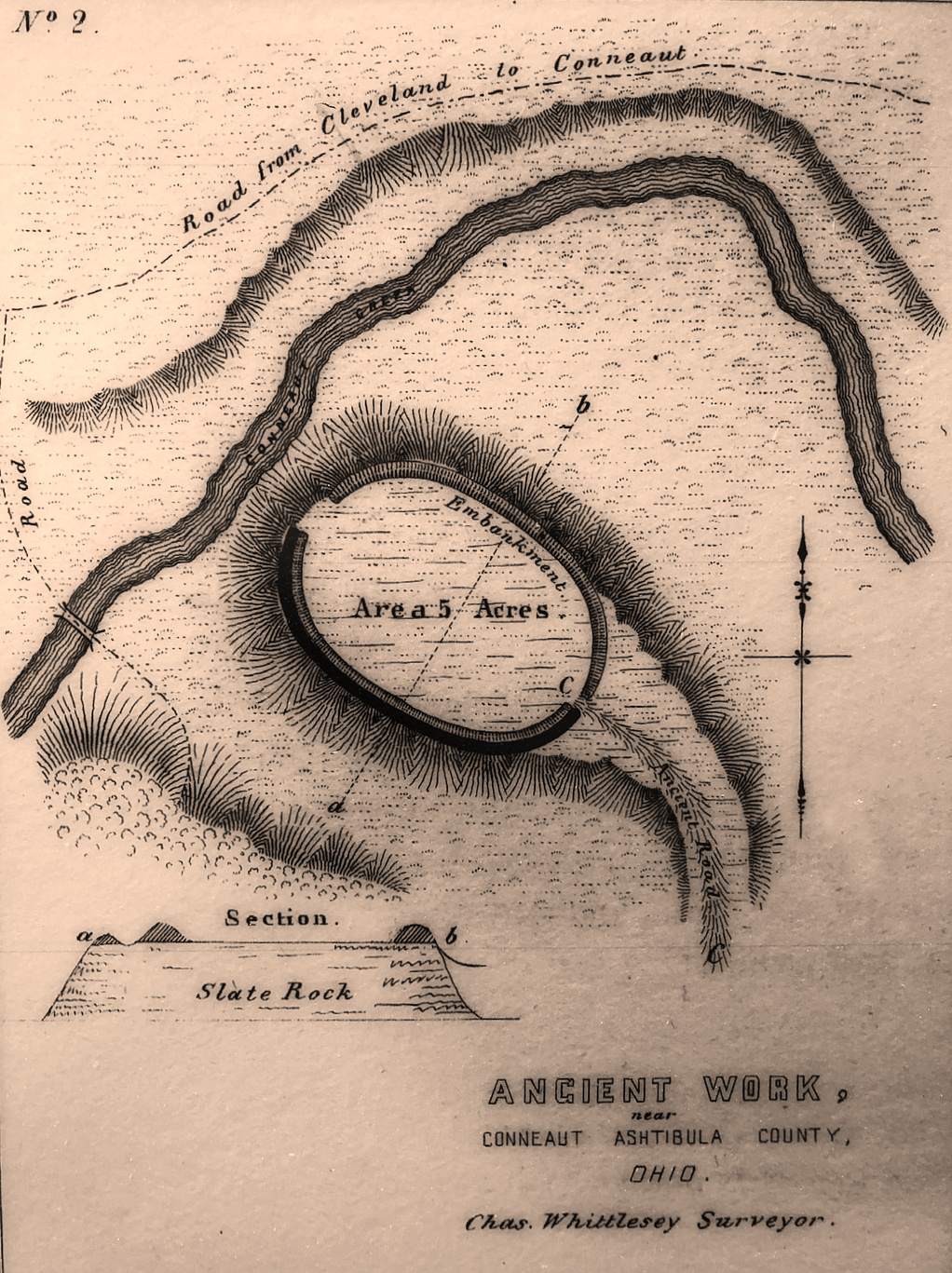 Skica Fort Hill z roku 1847 od Chase. Whittlesey, zeměměřič