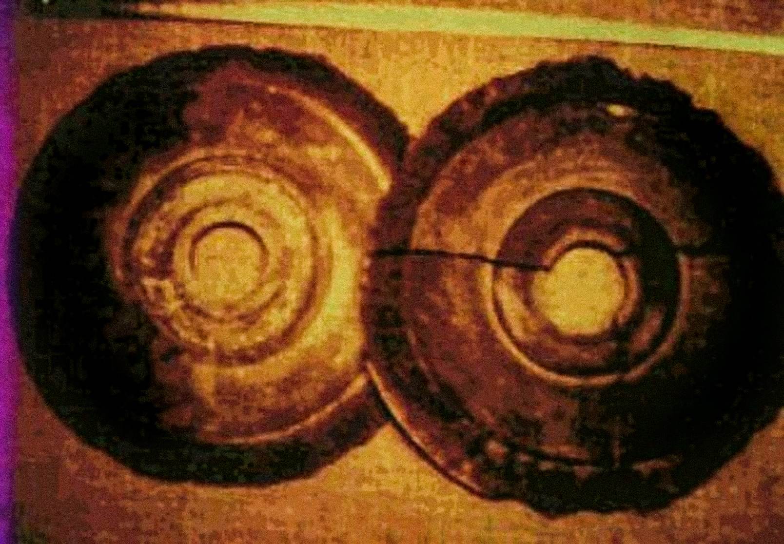 In 1974, Ernst Wegerer, an Austrian engineer, photographed two disks that met the descriptions of the Dropa Stones. He was on a guided tour of Banpo-Museum in Xian, when he saw the stone discs on display. He claims he saw a hole in the center of each disc and hieroglyphs in partly crumbled spiral-like grooves.
