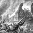 Ilustrace řeckého ohně proti Arabům v Konstantinopoli, 7. cebntury CE.
