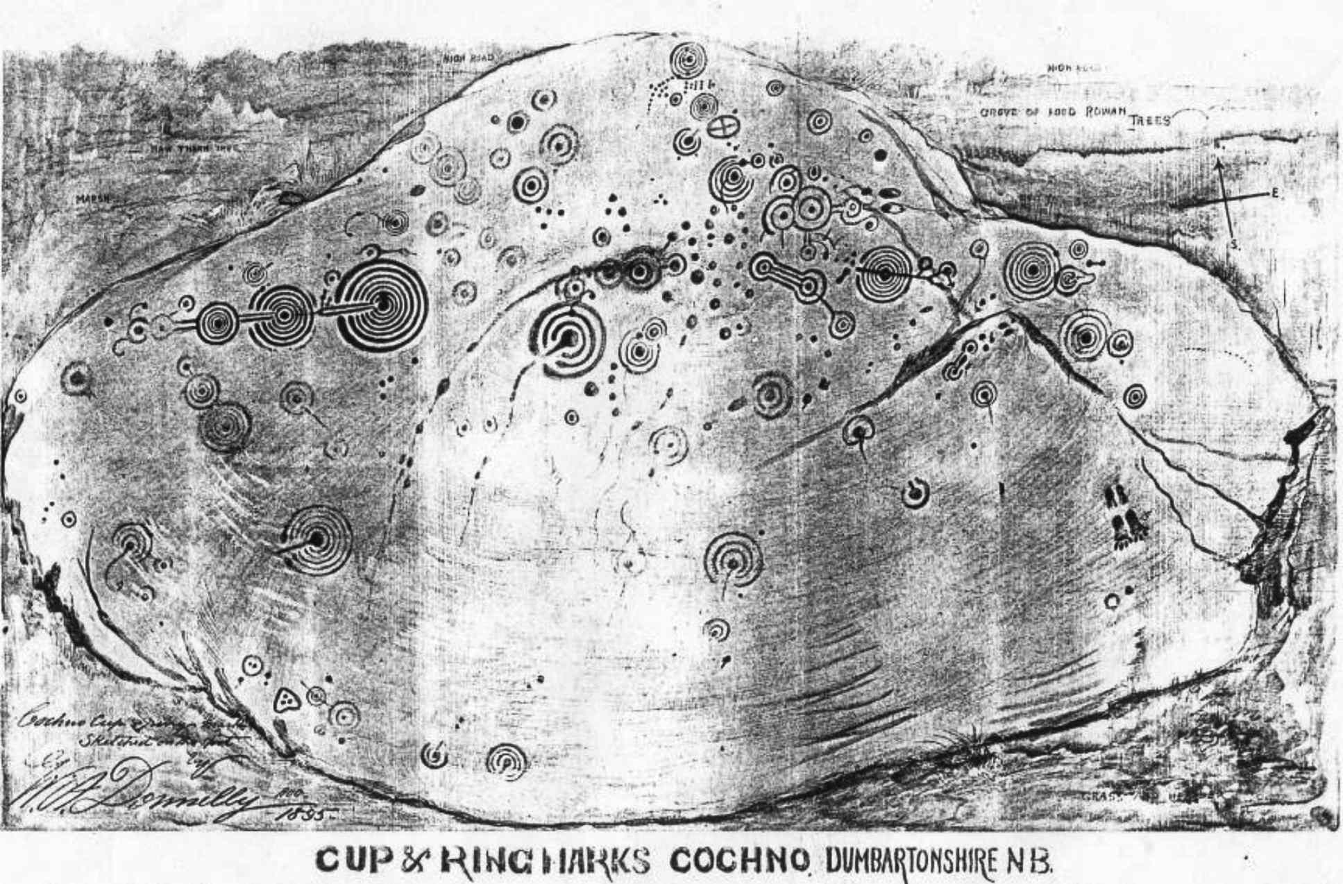 Skica Cochno kamena koju je napravio WA Donnelly iz 1895