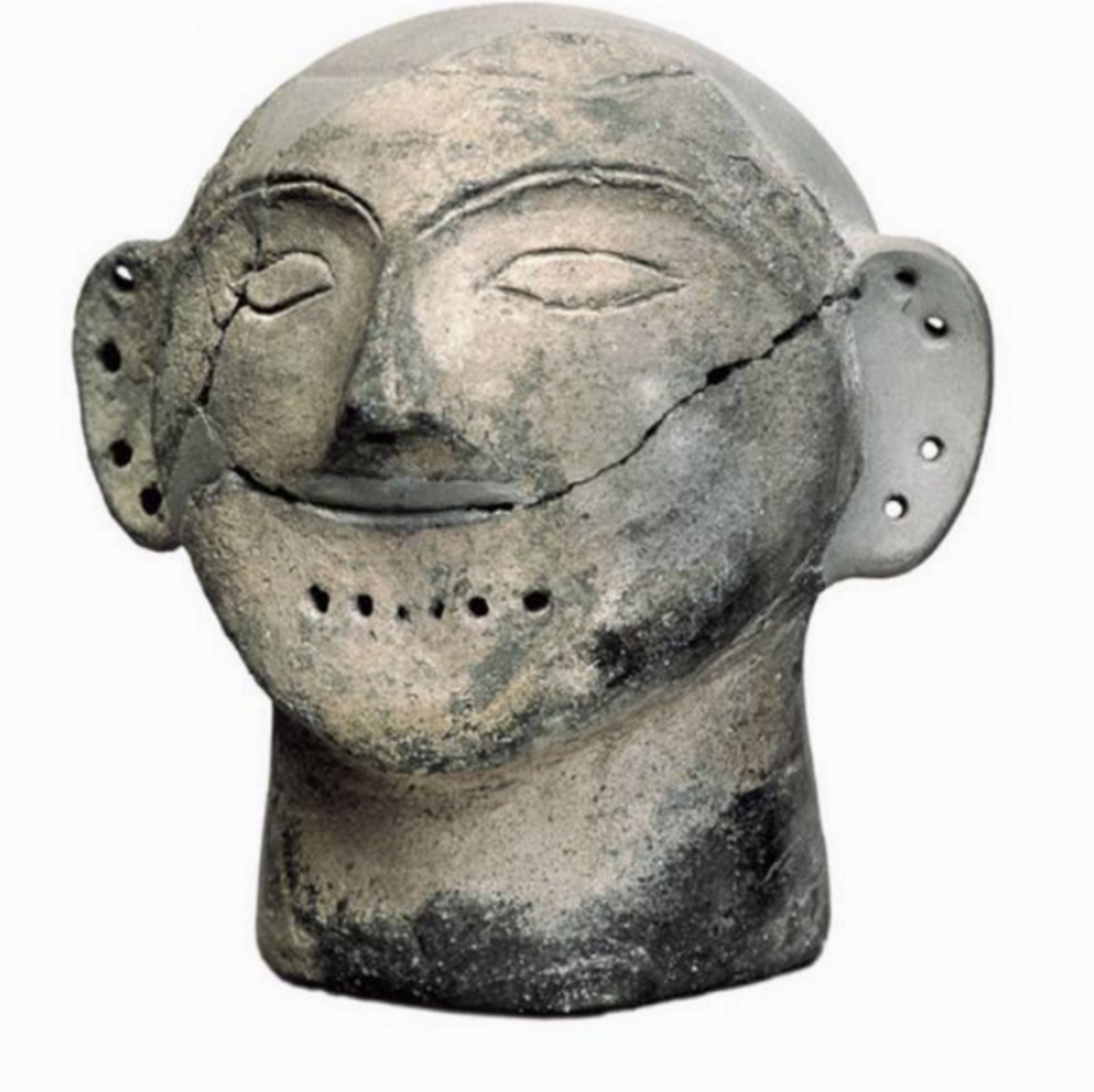 Clay anthropomorphic head, Late Chalcolithic period, 4500-4000 BCE, Hamangia Culture, found submerged in Varna Lake, Varna Archeology Museum