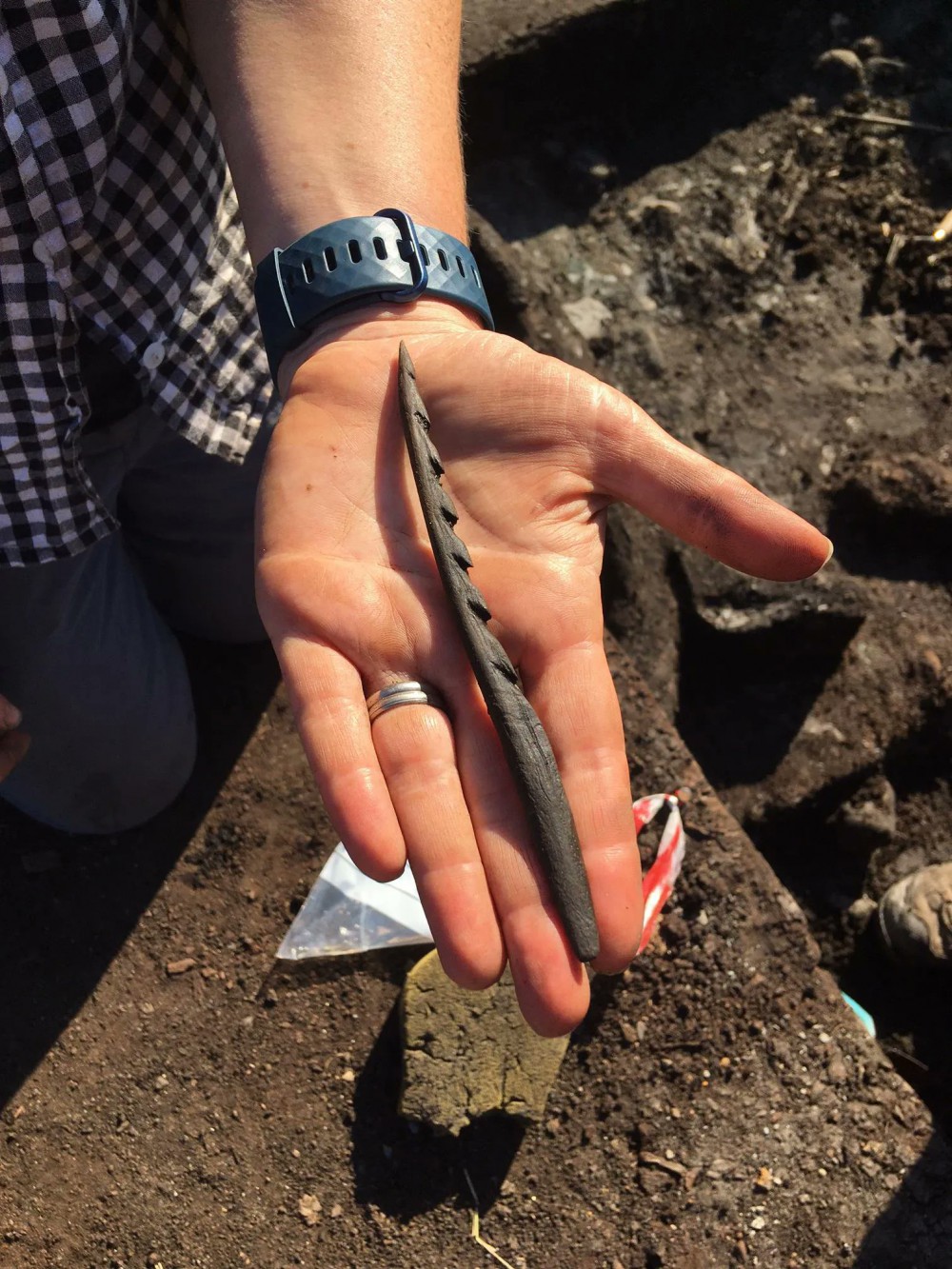 A barbed antler point was also unearthed