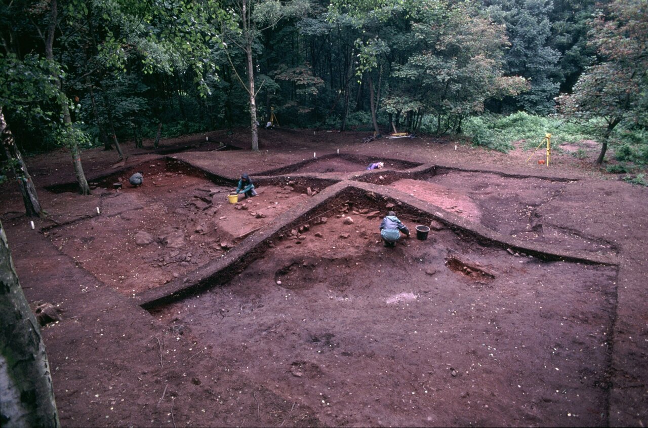 Viking burial mound at Heath Wood, Derbyshire, UK, being excavated.