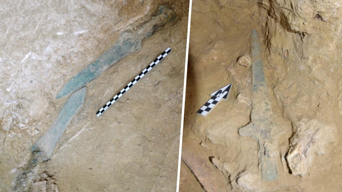 Bronasti meči iz mikenske civilizacije, najdeni v grški grobnici 35