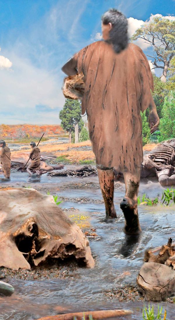 Artist's reconstruction of a hypothetical author of the footprint, while walking through what is now Pilauco, 15,600 years ago. The footprint will be exhibited starting this Saturday at the Parque Chucaya museum in Osorno.