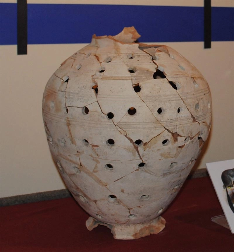 This ancient jar is full of holes, including one at its base; though scientists have no idea what it was used for, they believe it dates back 1,800 years to Roman Britain.