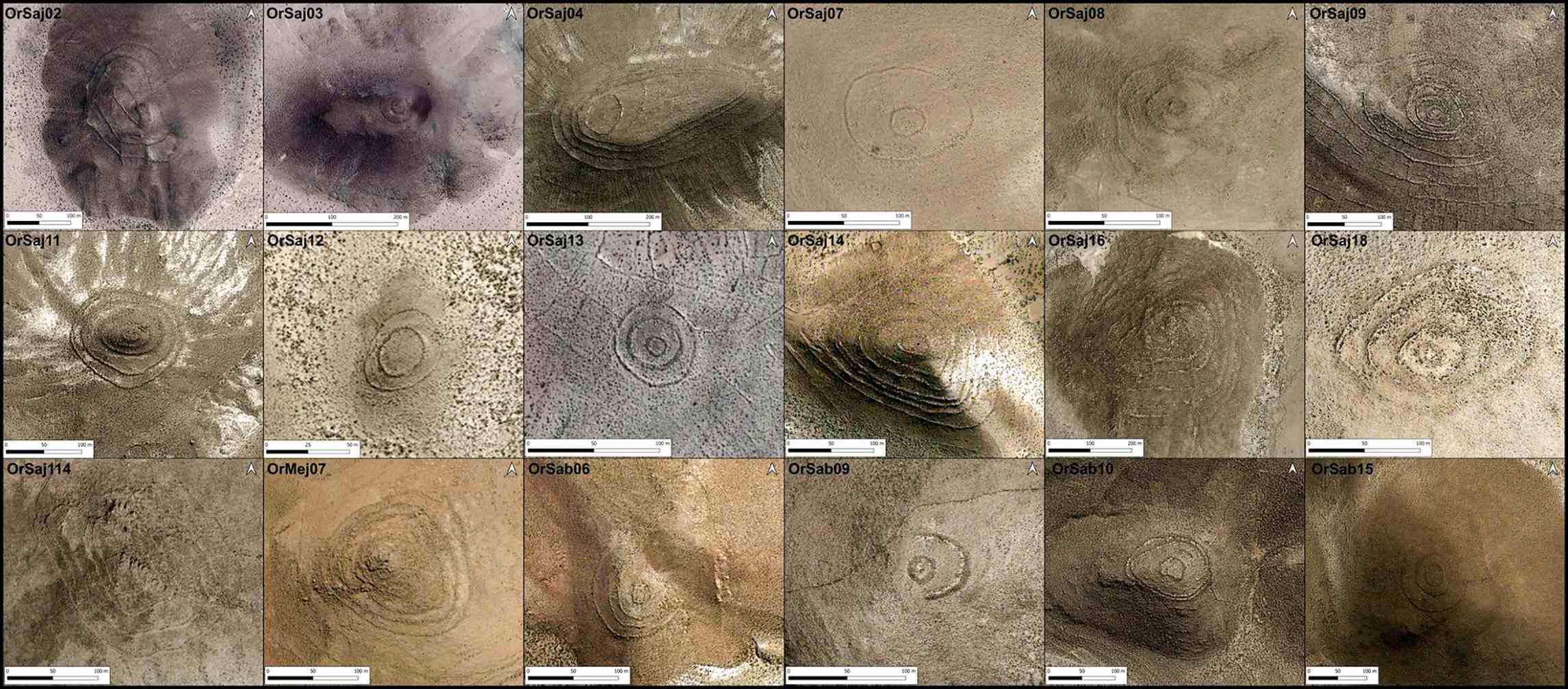 Photographs of the walled concentric sites in the Rio Lauca area of Carangas.