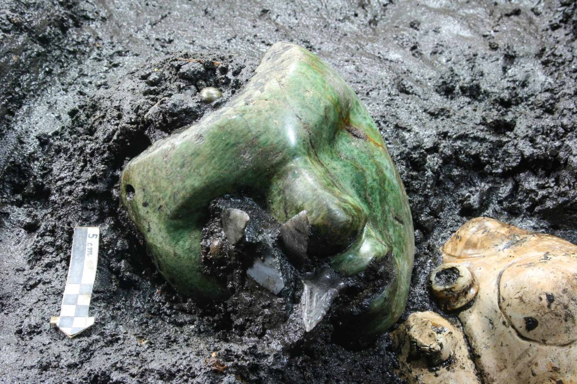 A detailed green stone mask unearthed beneath Mexico's Pyramid of the Sun may be a portrait of a specific individual. (Image credit: INAH)