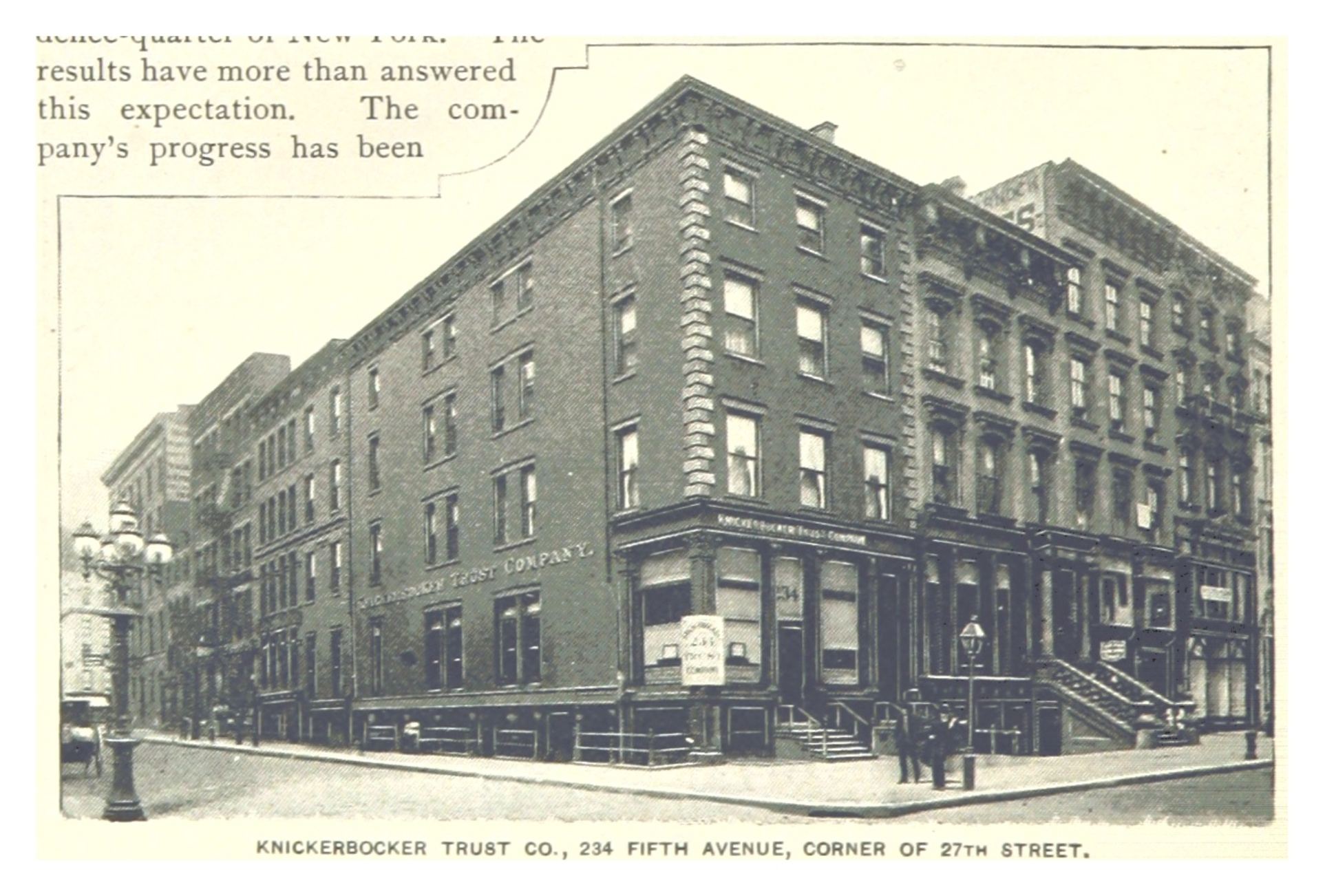 The Knickerbocker Trust Co., located at Fifth Avenue and 27th Street, the intersection where Arnold was last reported seen