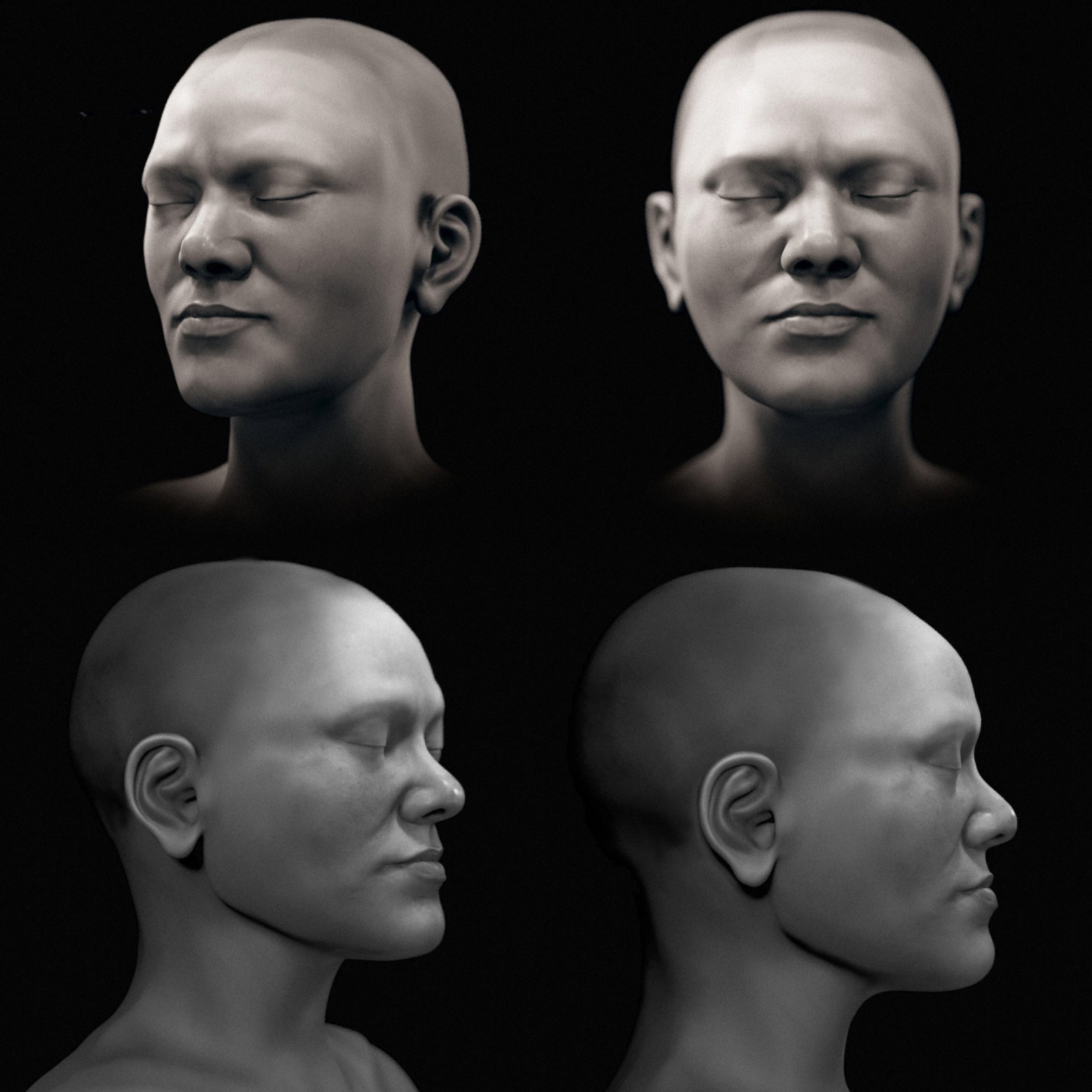 A black-and-white version of the facial approximation.